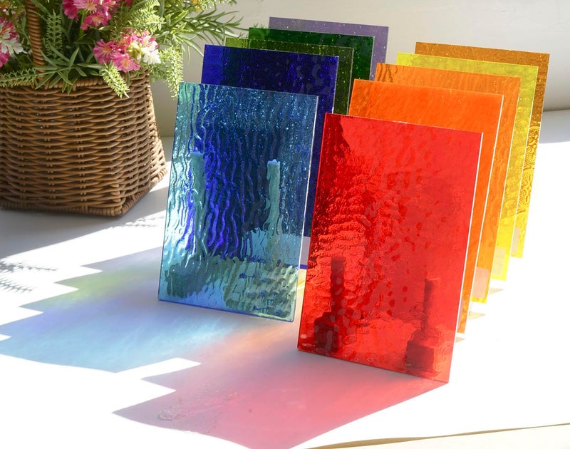 Lanyani 10 Sheets Bright Variety Transparent Textured Stained Glass Sheets Pack, 4 x 6 inch Large Cathedral Glass Mosaic Tiles for Crafts, Mixed Color - Image 4